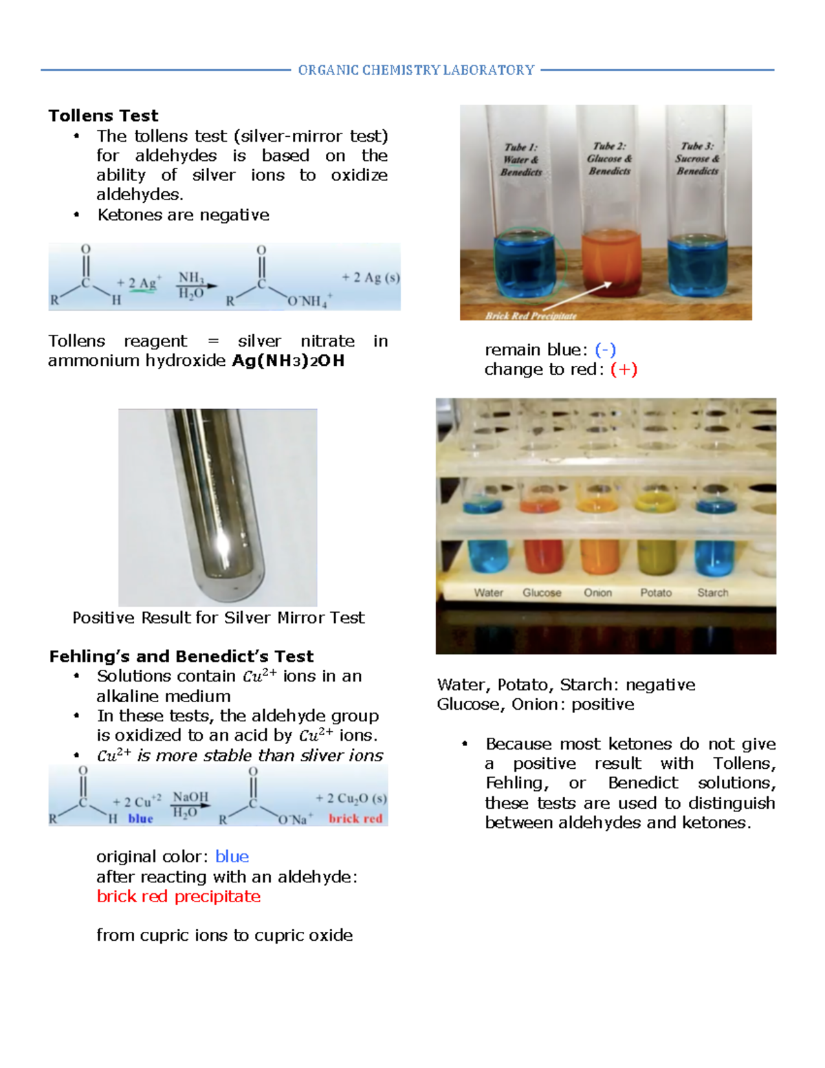 TEST Principles - Laboratory - ORGANIC CHEMISTRY LABORATORY Tollens ...