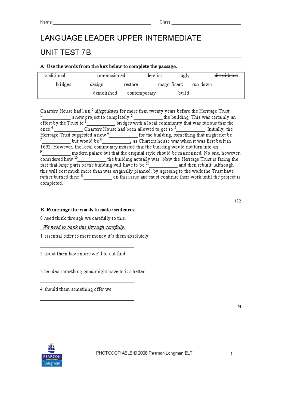 Unit Test 7B - Summary Economics - Name ...