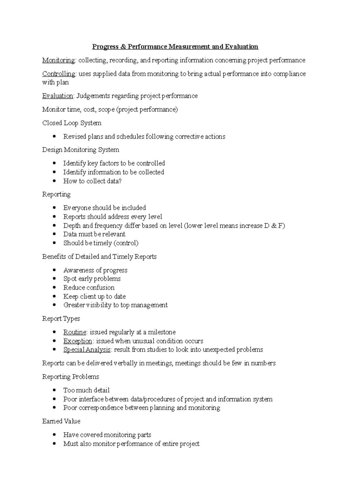 Week 10 (Progress & Performance Measurement and Evaluation) - Progress ...