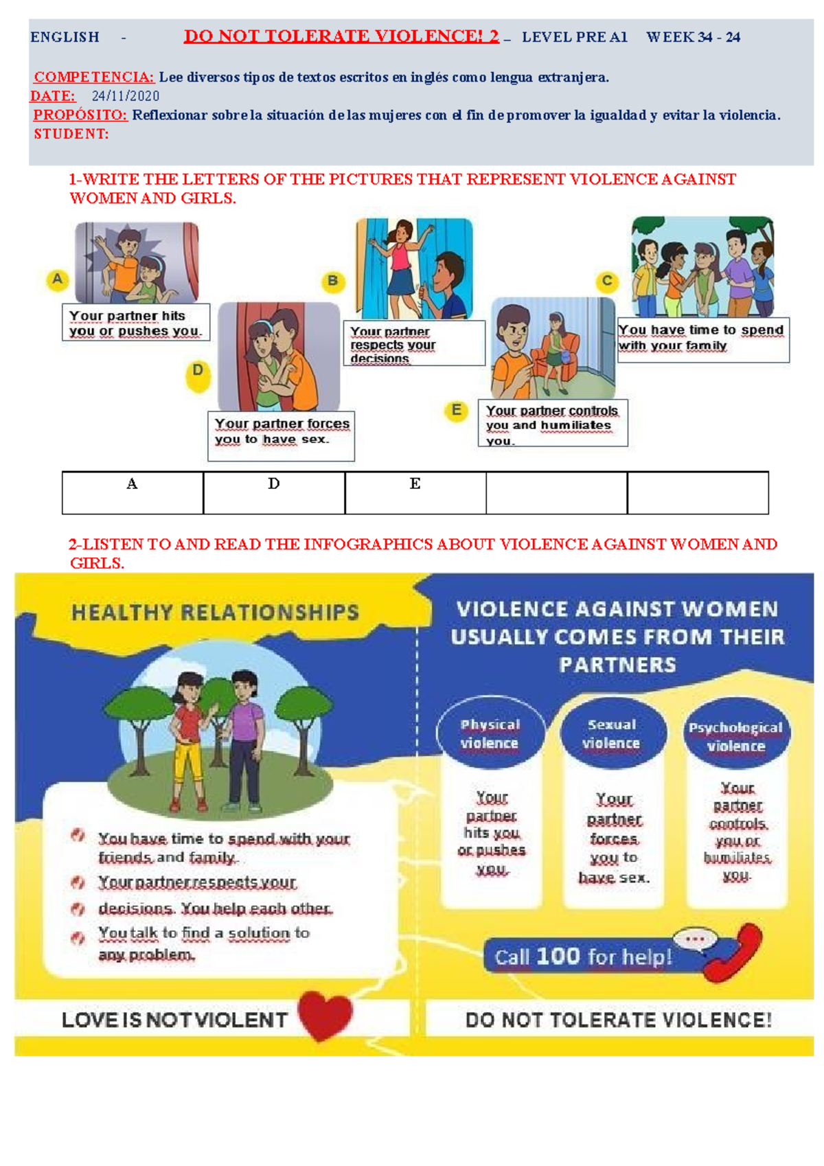 Ingles semana 34 Resoluciòn de las hojas ENGLISH DO NOT TOLERATE