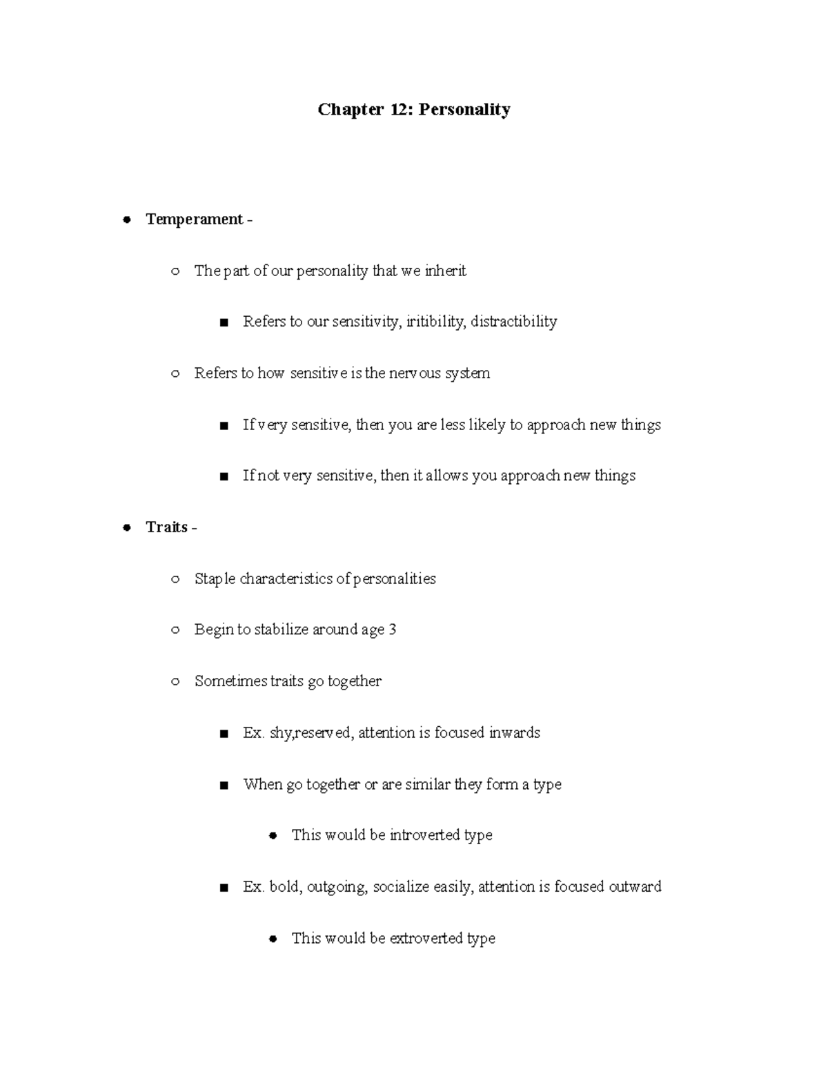 Chapter 12 Personality - Chapter 12: Personality Temperament - The part ...