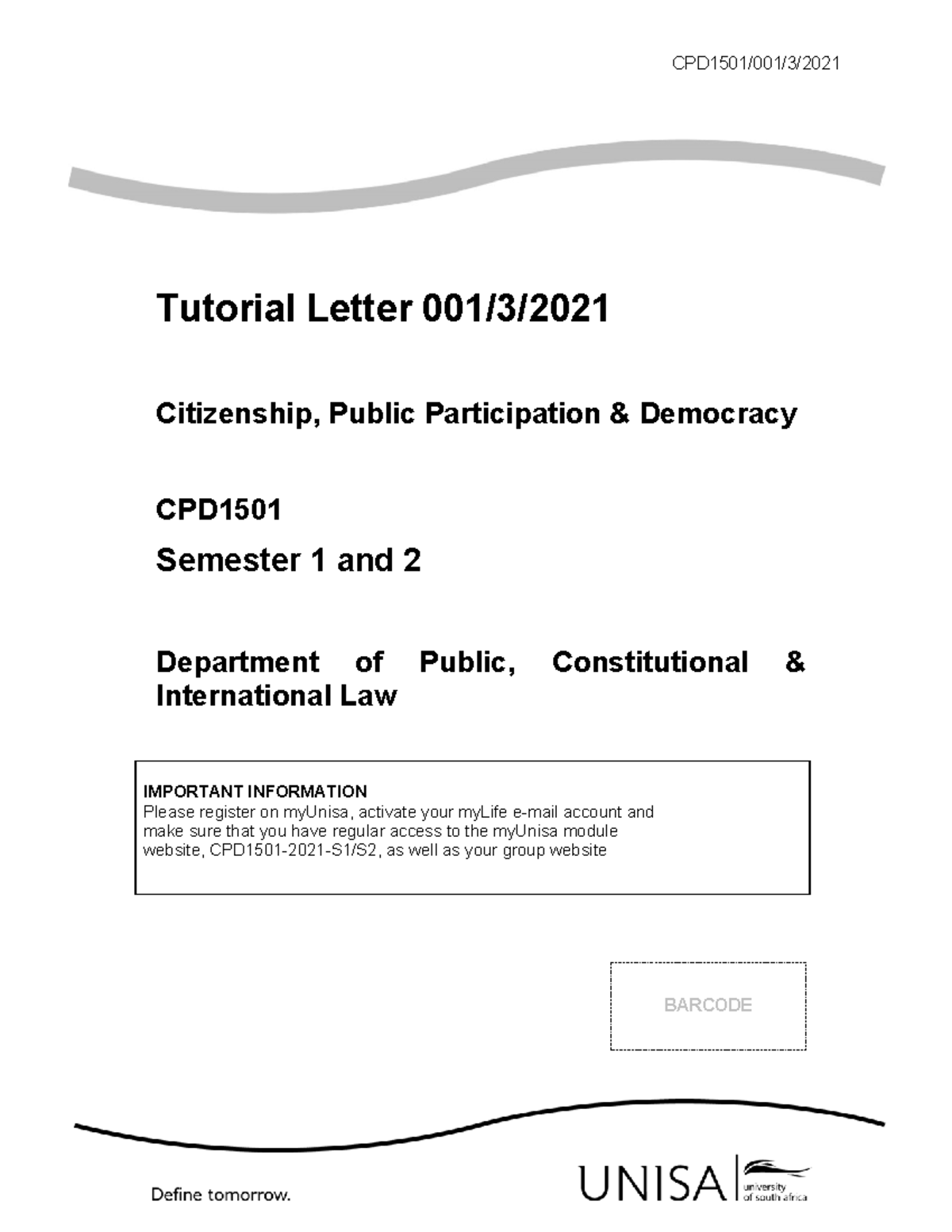 001 2021 3 b - Lecture notes 4 - CPD1501/001/3/ Tutorial Letter 001/3 ...