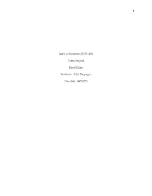 BUS 110 Chapter 1 - Jason Ogbue Professor Levine Business 110 1/31 ...
