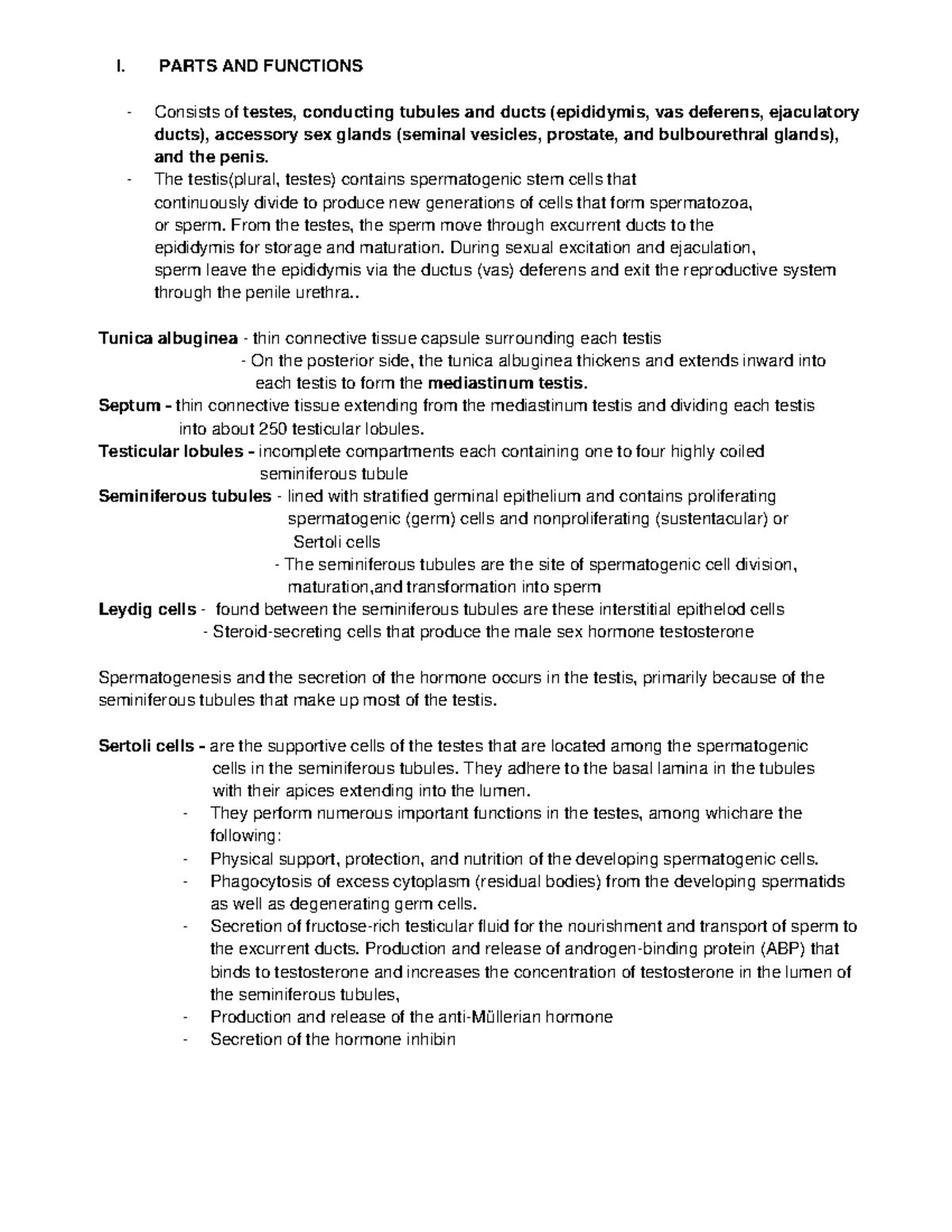 Histo Path-Male-Reproductive - I. PARTS AND FUNCTIONS Consists of ...