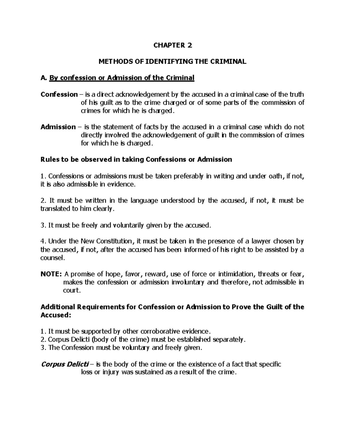 CDI 1 Module 2 - CDI - CHAPTER 2 METHODS OF IDENTIFYING THE CRIMINAL A ...