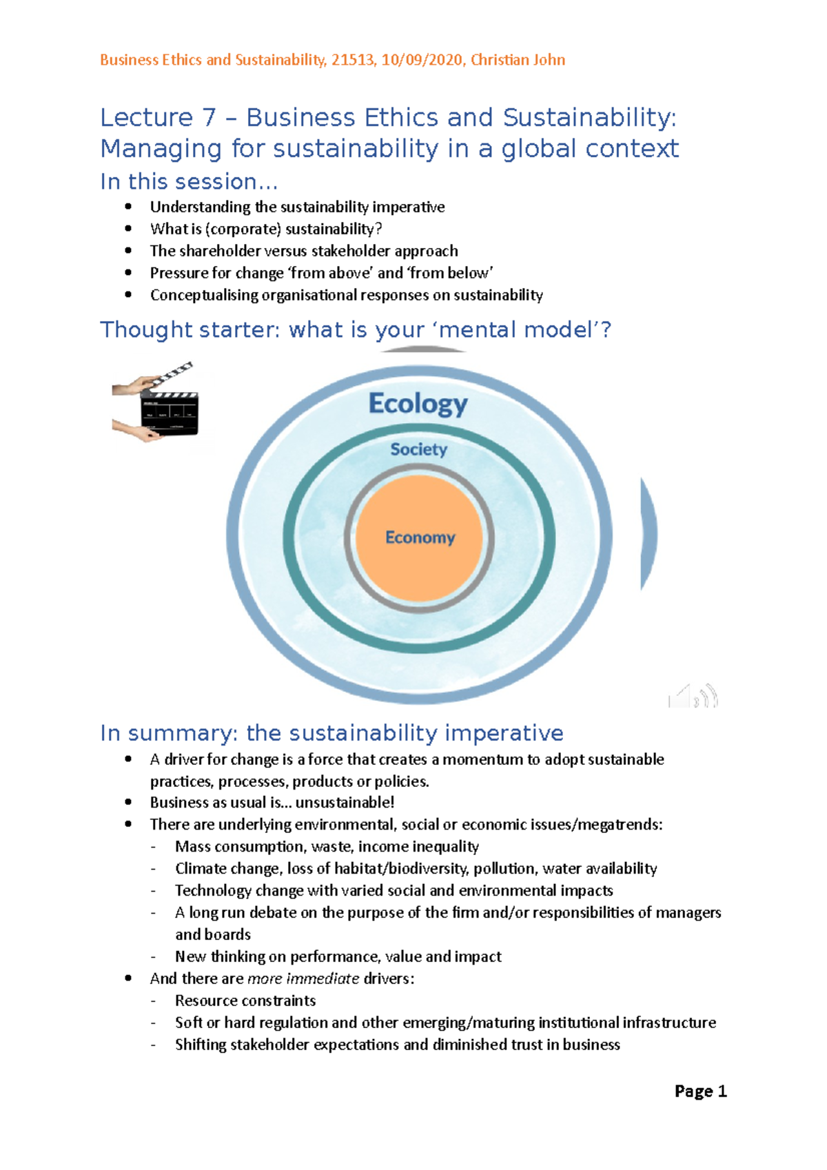 Lecture 7 Business Ethics and Sustainability Business as usual