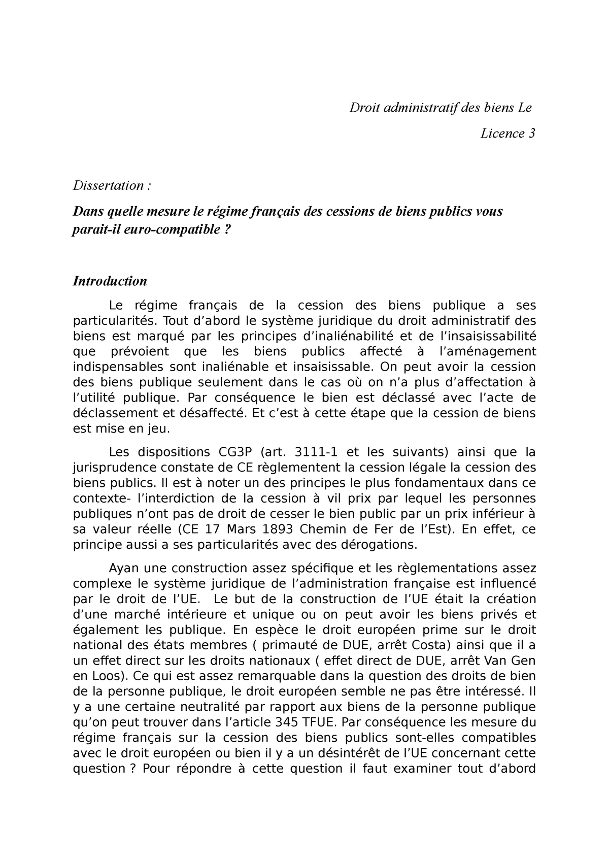 exemple de dissertation juridique en droit administratif