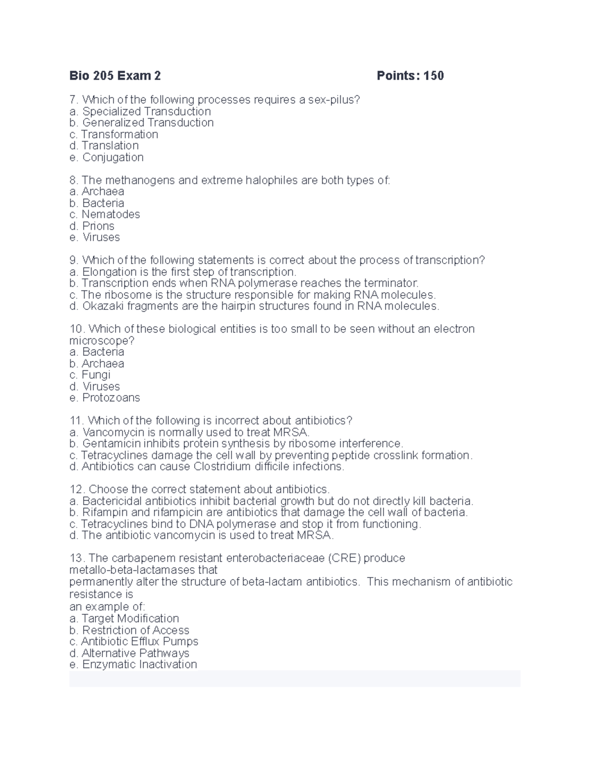 Bio 205 exam 2 part 2 Bio 205 exam 2 Bio 205 Exam 2 Points 150