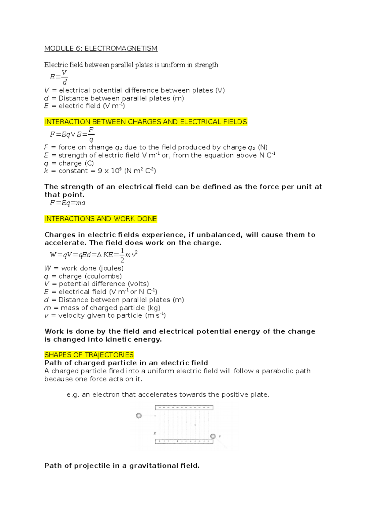 Module 6 Physics Notes Module Electromagnetism Electric Field Between Studocu