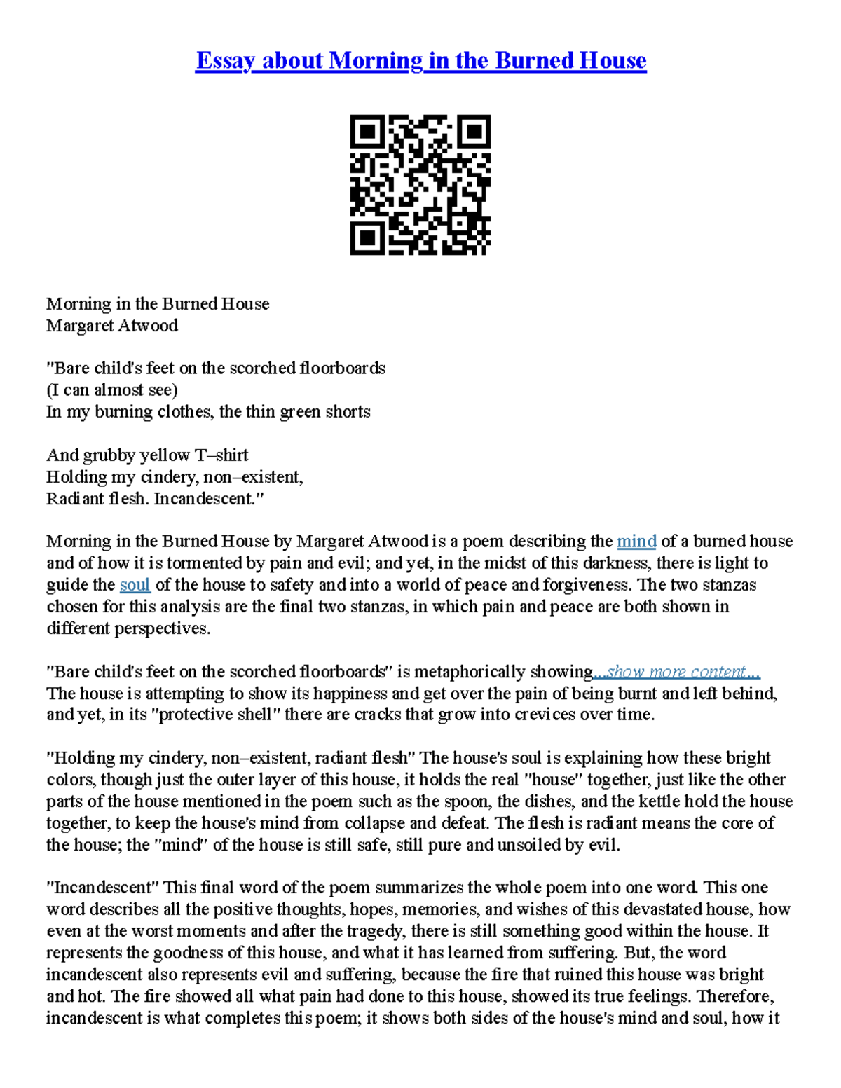 Essay On A House On Fire Essay about Morning in the Burned House