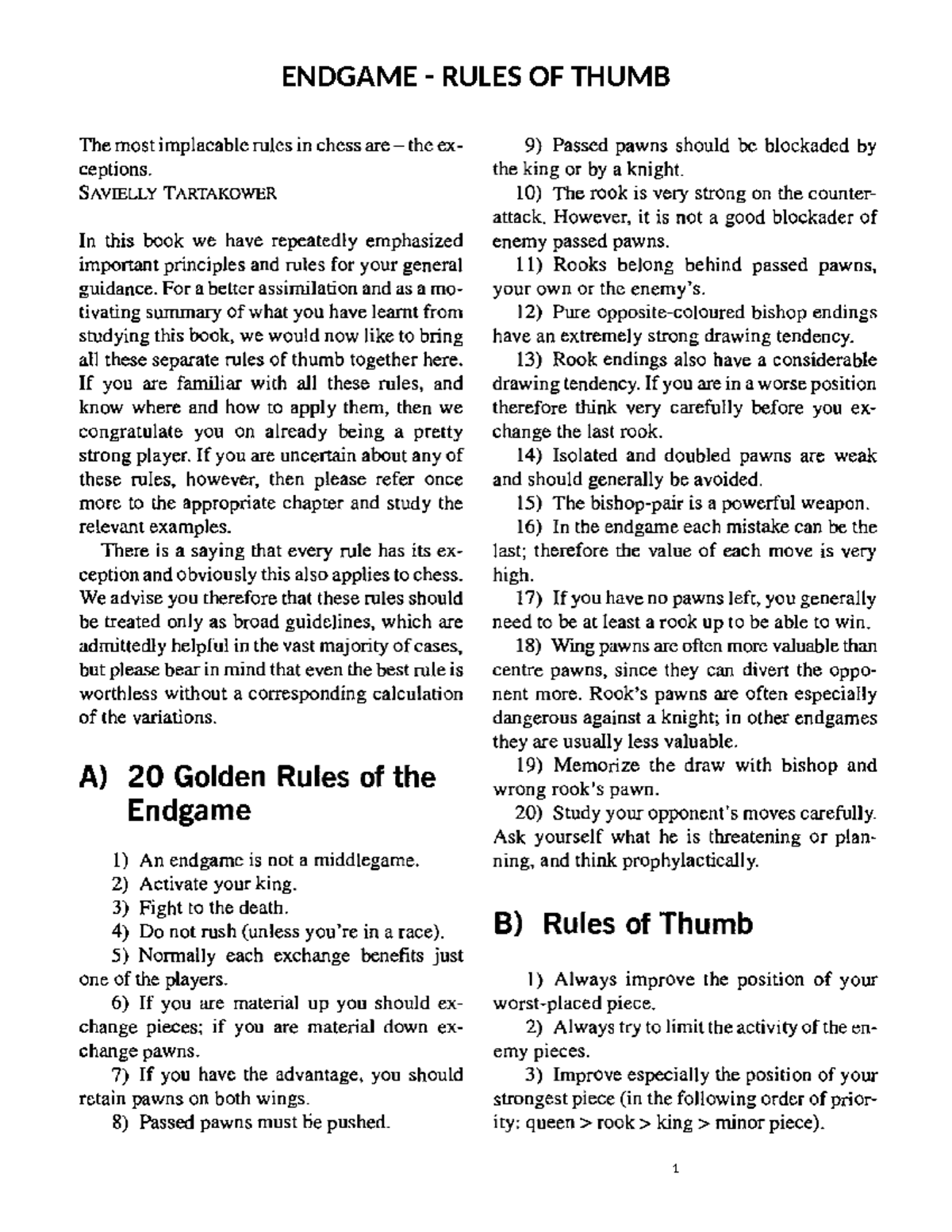 Endgame Rules of Thumb Chess - ENDGAME RULES OF THUMB The most ...