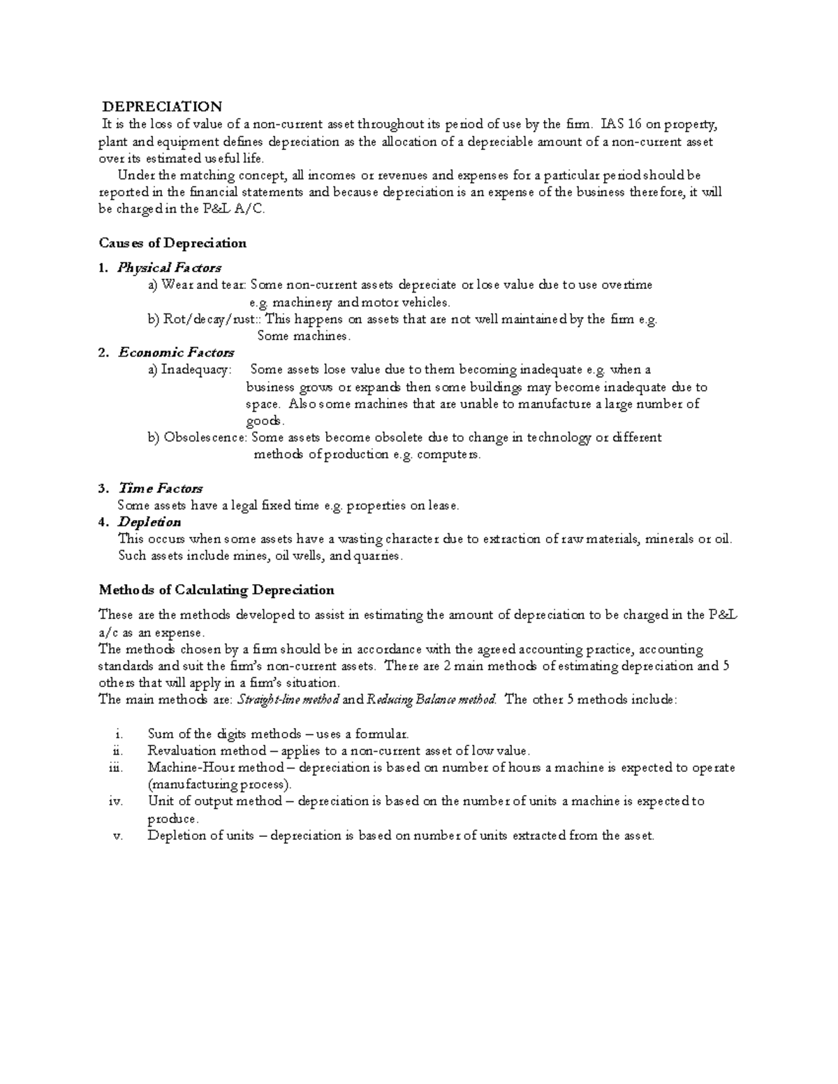 3.3 Depreciation - good notes - DEPRECIATION It is the loss of value of ...