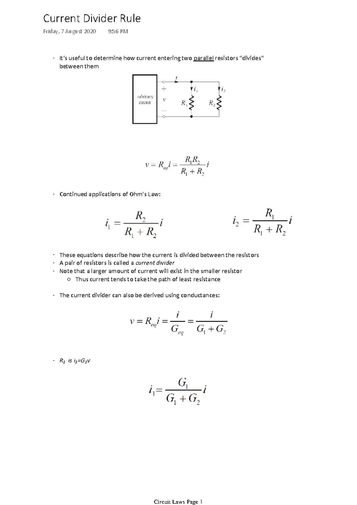 Circuit Laws 3 - Power & Current Divider - It's useful to determine how ...