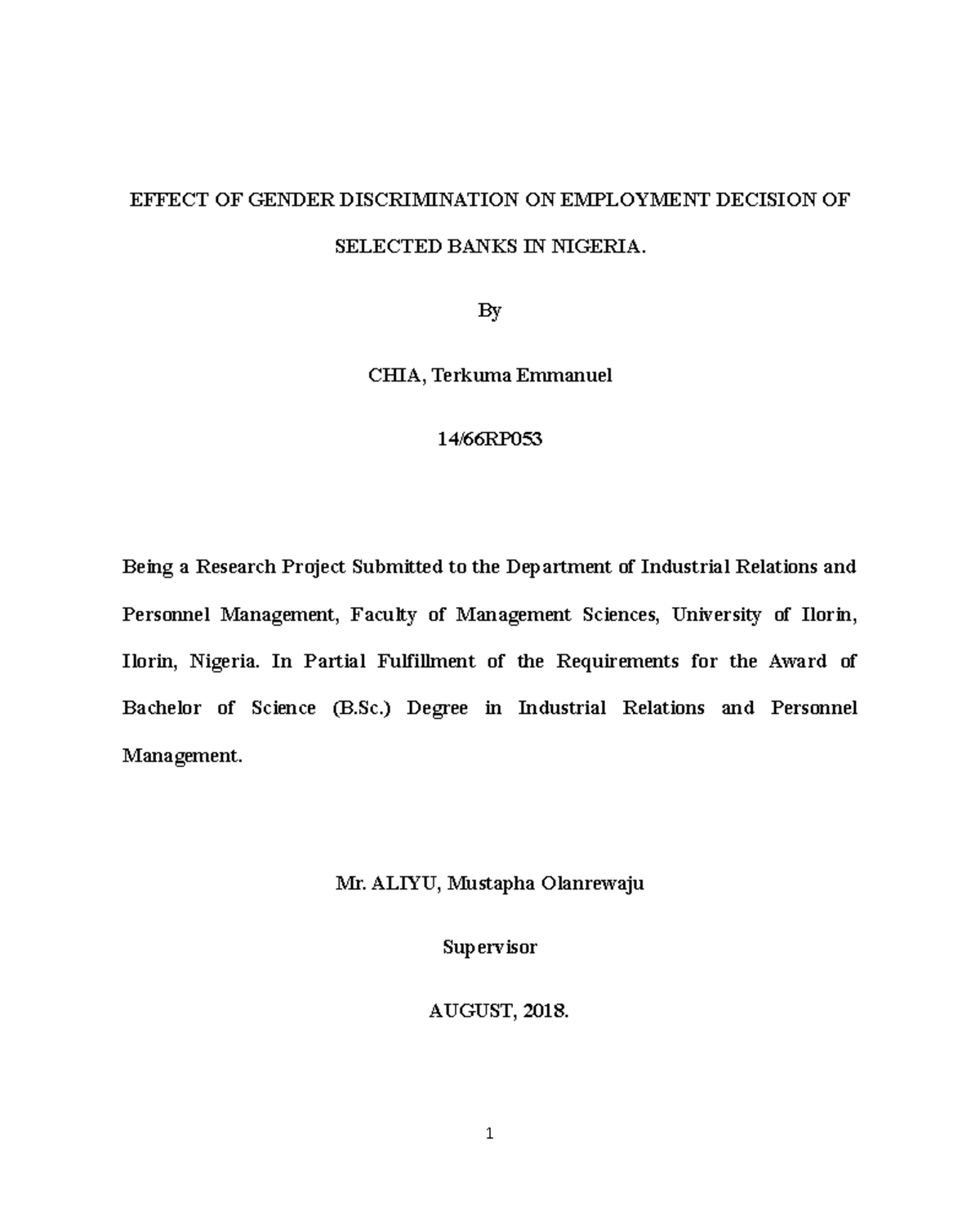 Effect of Gender Discrimination on Emplo - EFFECT OF GENDER ...