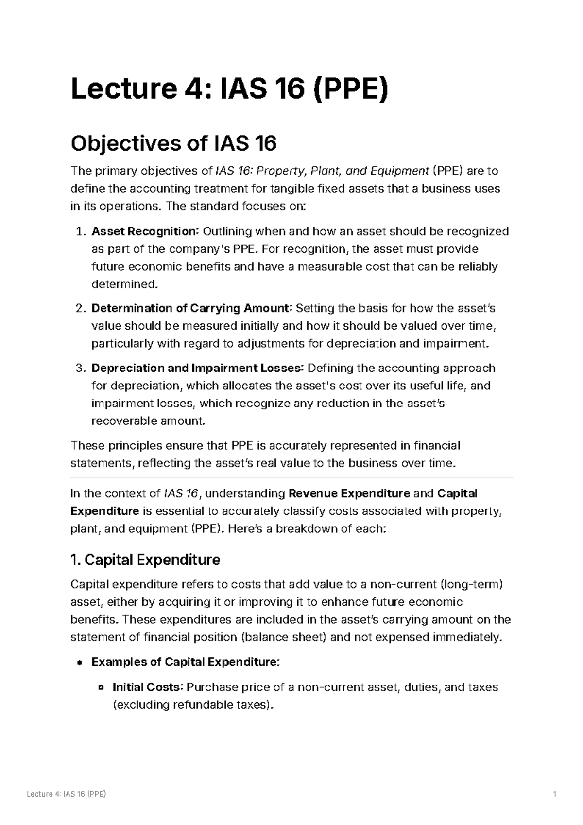 Lecture 4- IAS 16 (PPE) - Financial Accounting and Accountability notes ...