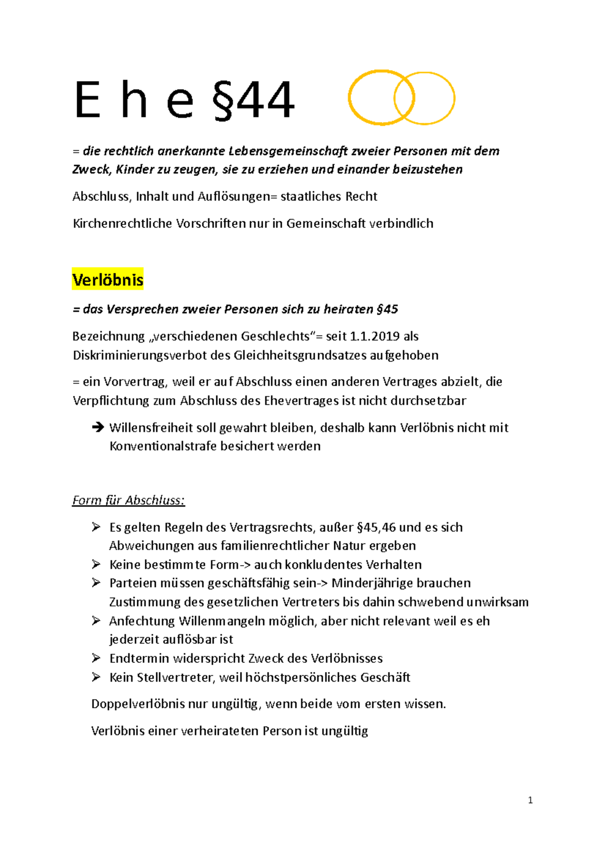 Ehe Ehe, Ehegüterrecht Bürgerliches Recht E h e § = die rechtlich