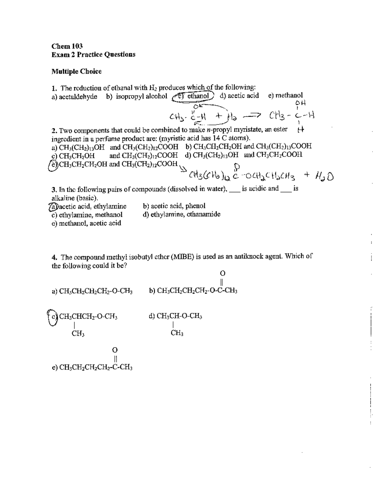 Chem 103 Exam 2 Practice Questions With Answers - CHEM 163 - Studocu