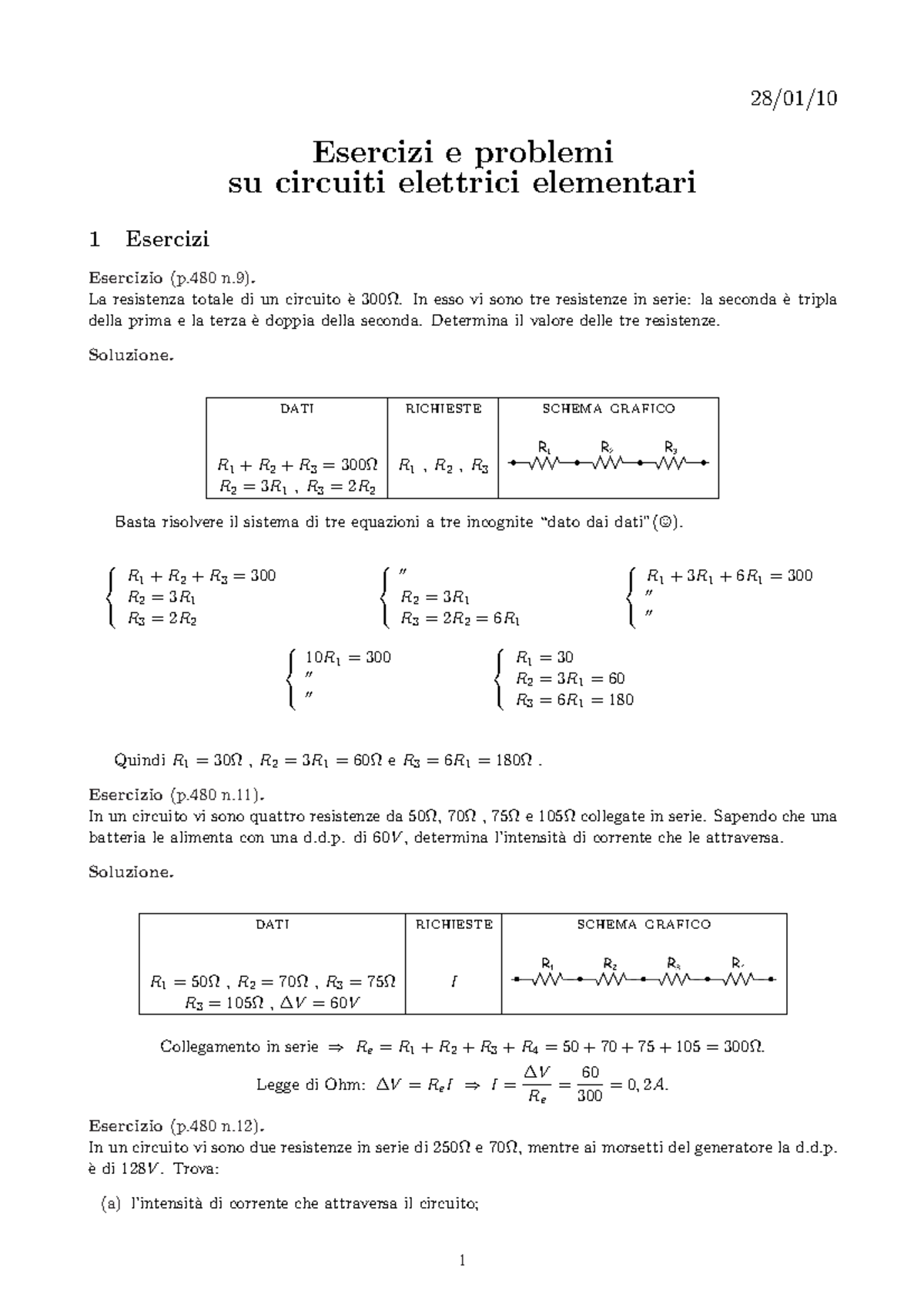 Esercizi E Problemi Circuiti - 28/01/ Esercizi E Problemi Su Circuiti ...