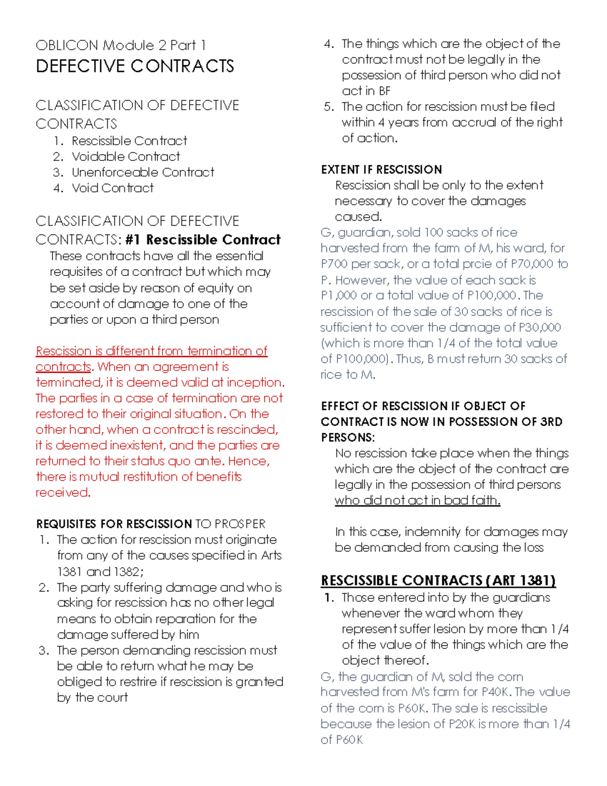 Contracts Module2PART1 Defective Contracts OBLICON Module 2 Part
