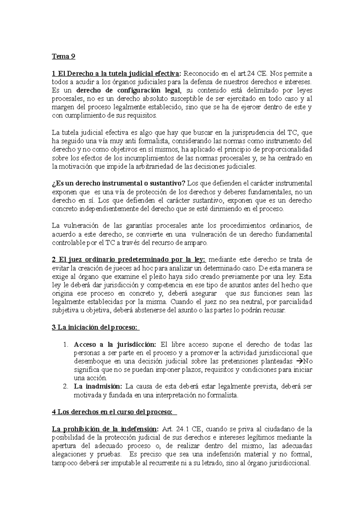 9 - Law - Tema 9 1 El Derecho a la tutela judicial efectiva: Reconocido ...