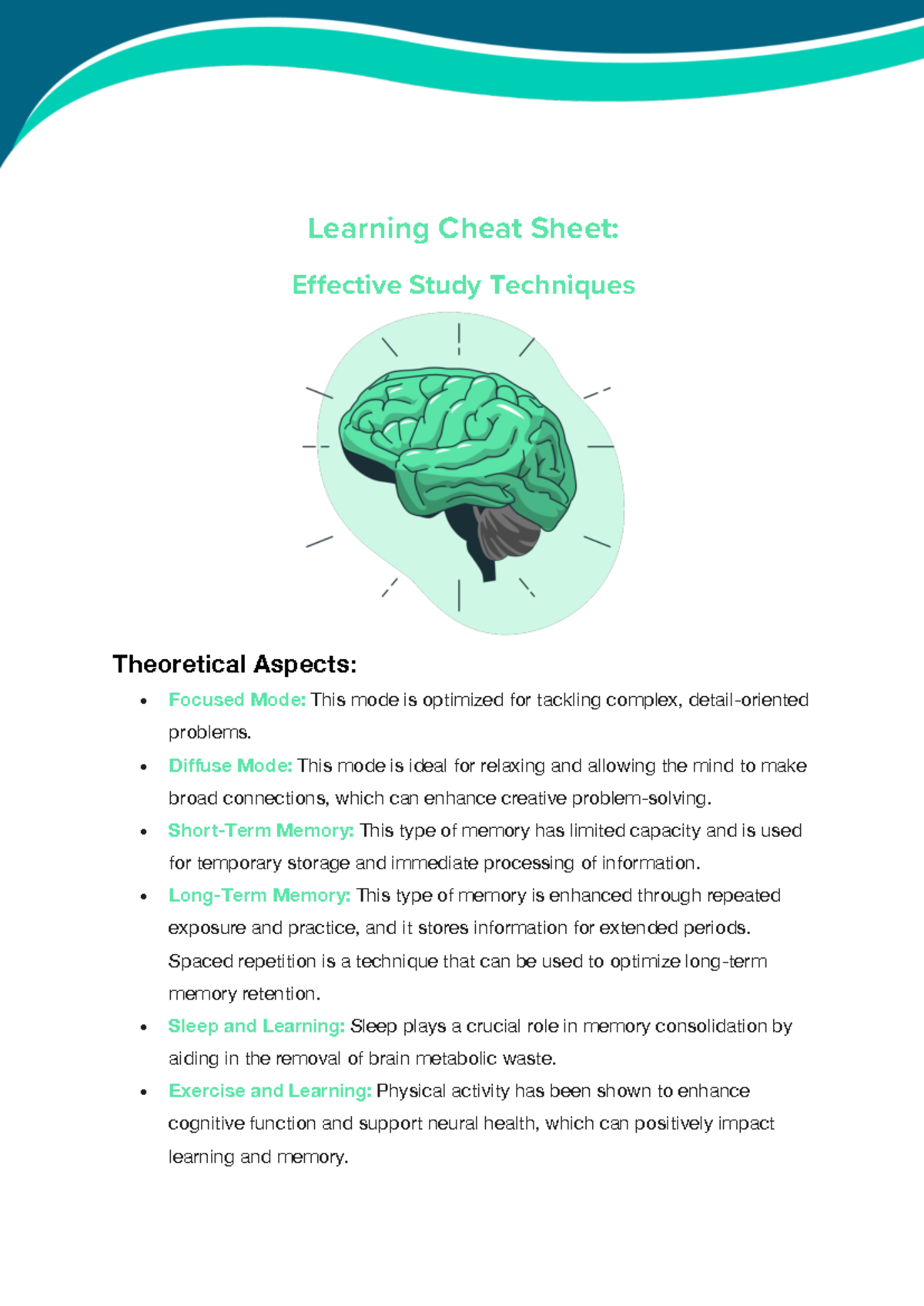Cheat Sheet Brain Study - Learning Cheat Sheet: Effective Study ...