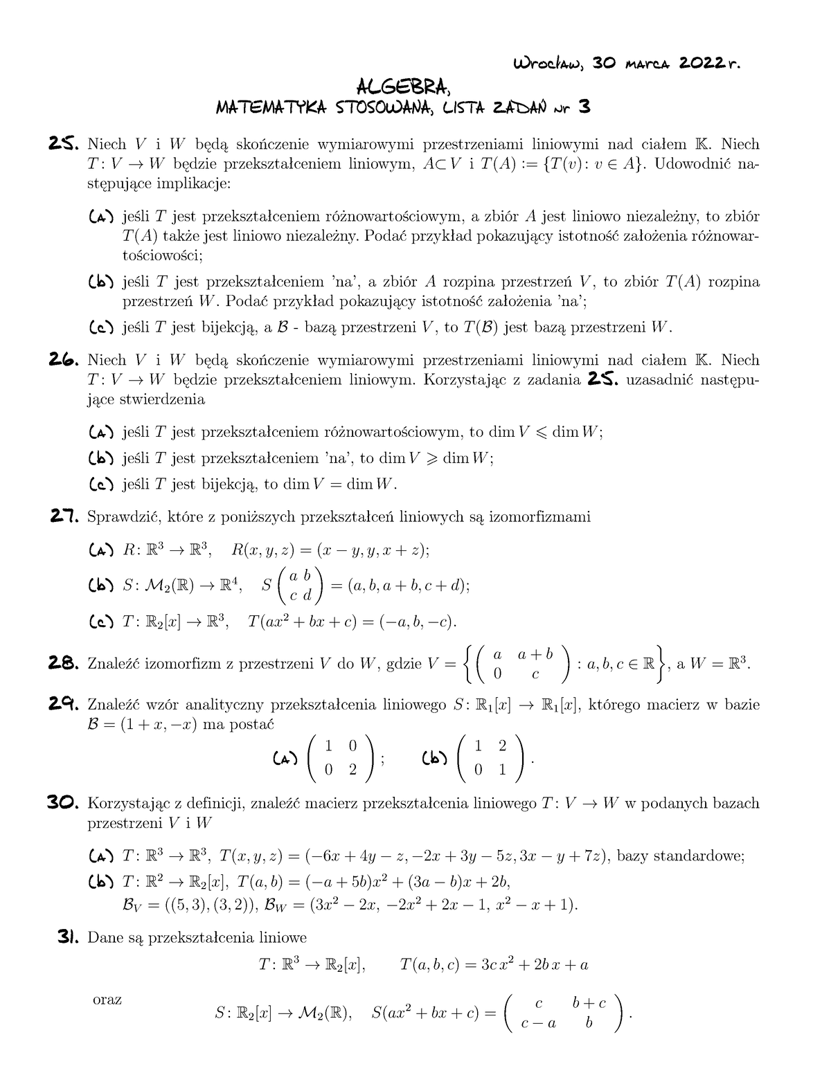 Alg Mst 03 - Listy - Wrocl/aw, 30 Marca 2022 R. ALGEBRA, MATEMATYKA ...