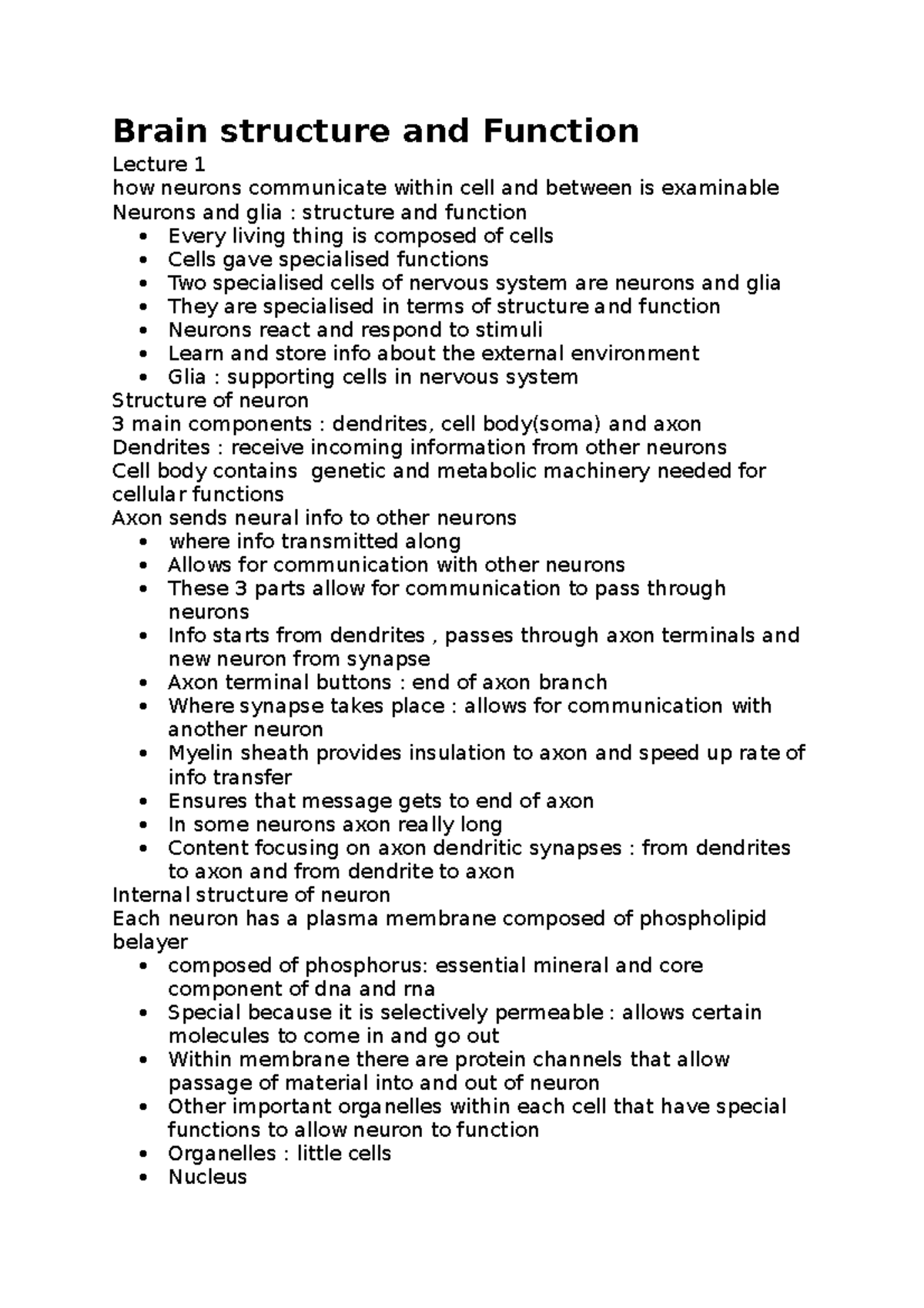 Brain Structure And Function Lecture Notes Brain Structure And Brain Structure And Function Lecture Notes Brain Structure And