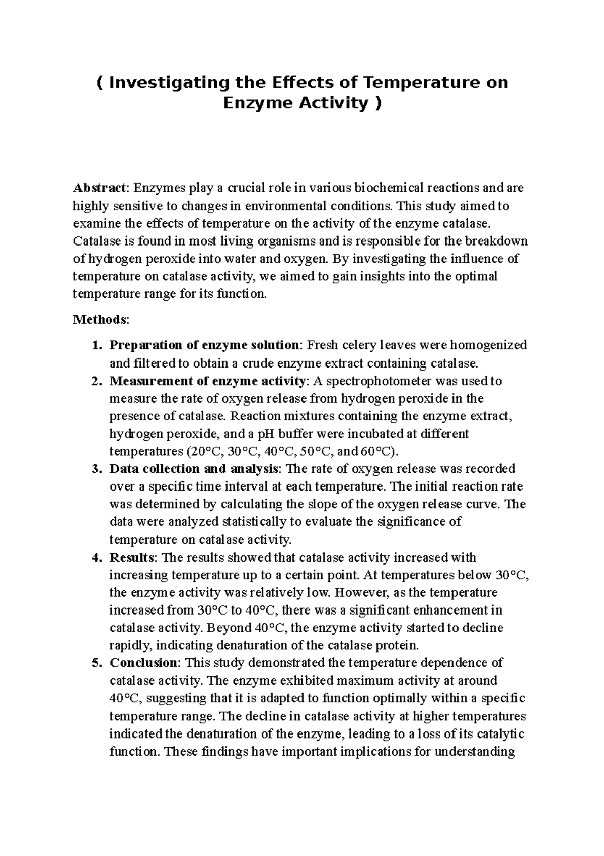 Investigating the Effects of Temperature on Enzyme Activity - This ...