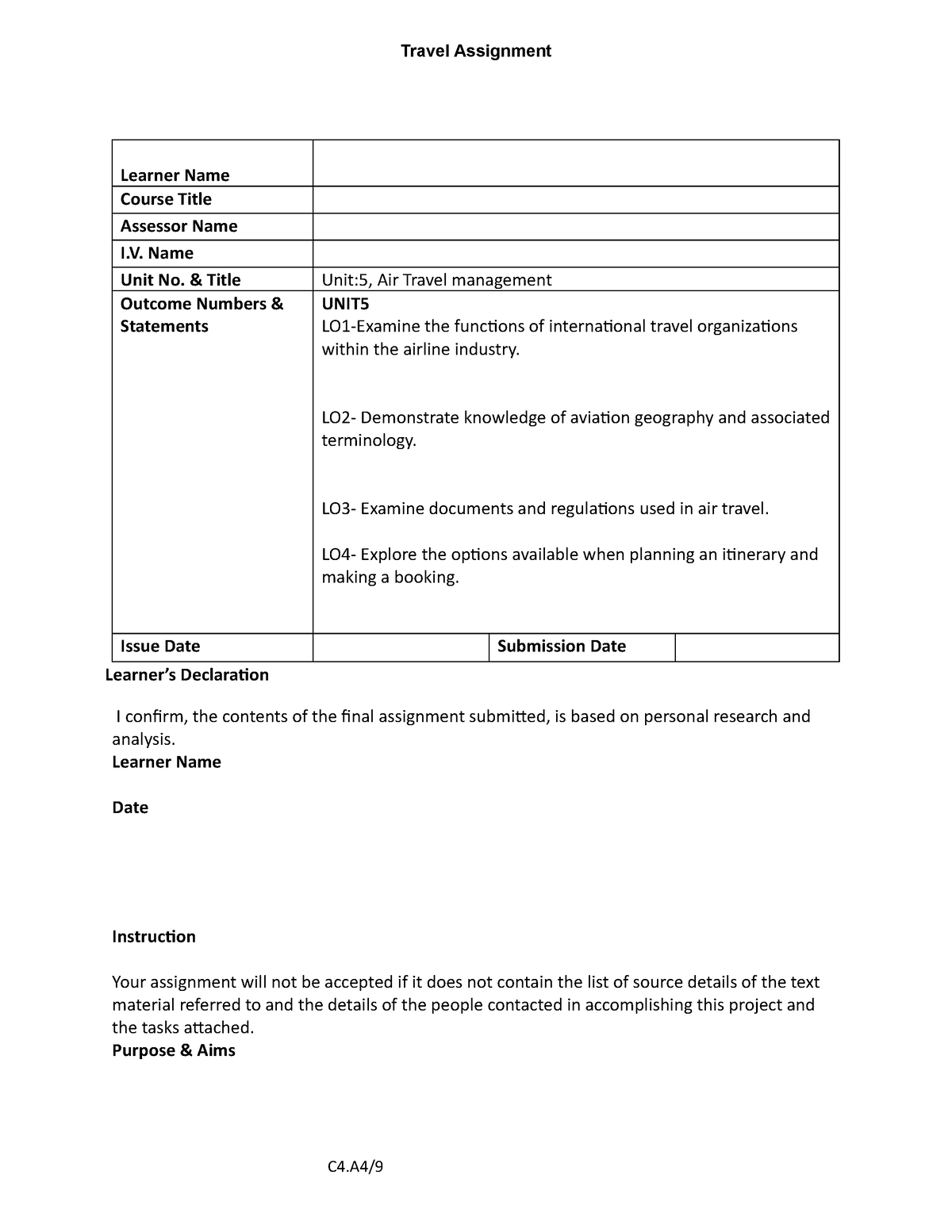 Travel Written assessment - Travel Assignment Learner Name Course Title ...