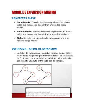 Arbol DE Expansion Minima - ARBOL DE EXPANSION MINIMA CONCEPTOS CLAVE Nodo  fuente: El nodo fuente es - Studocu