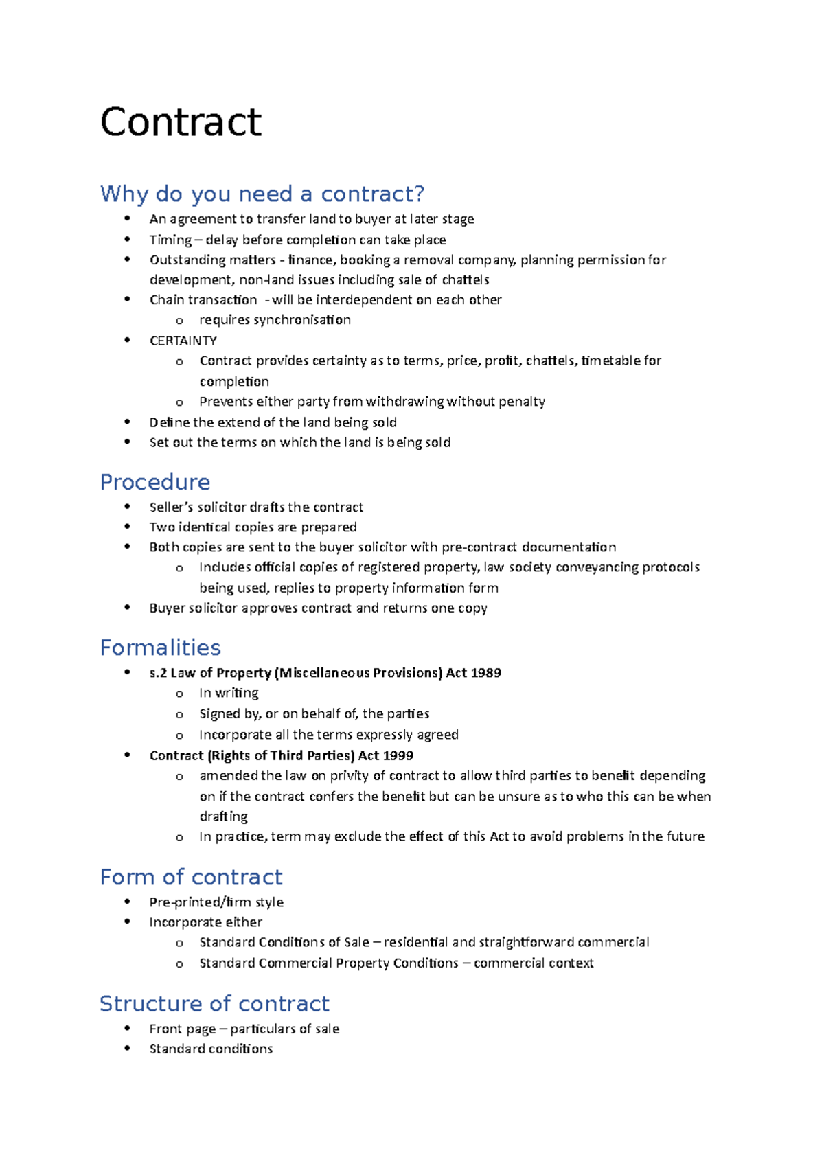Contract - Lecture notes 4 - Contract Why do you need a contract? An ...