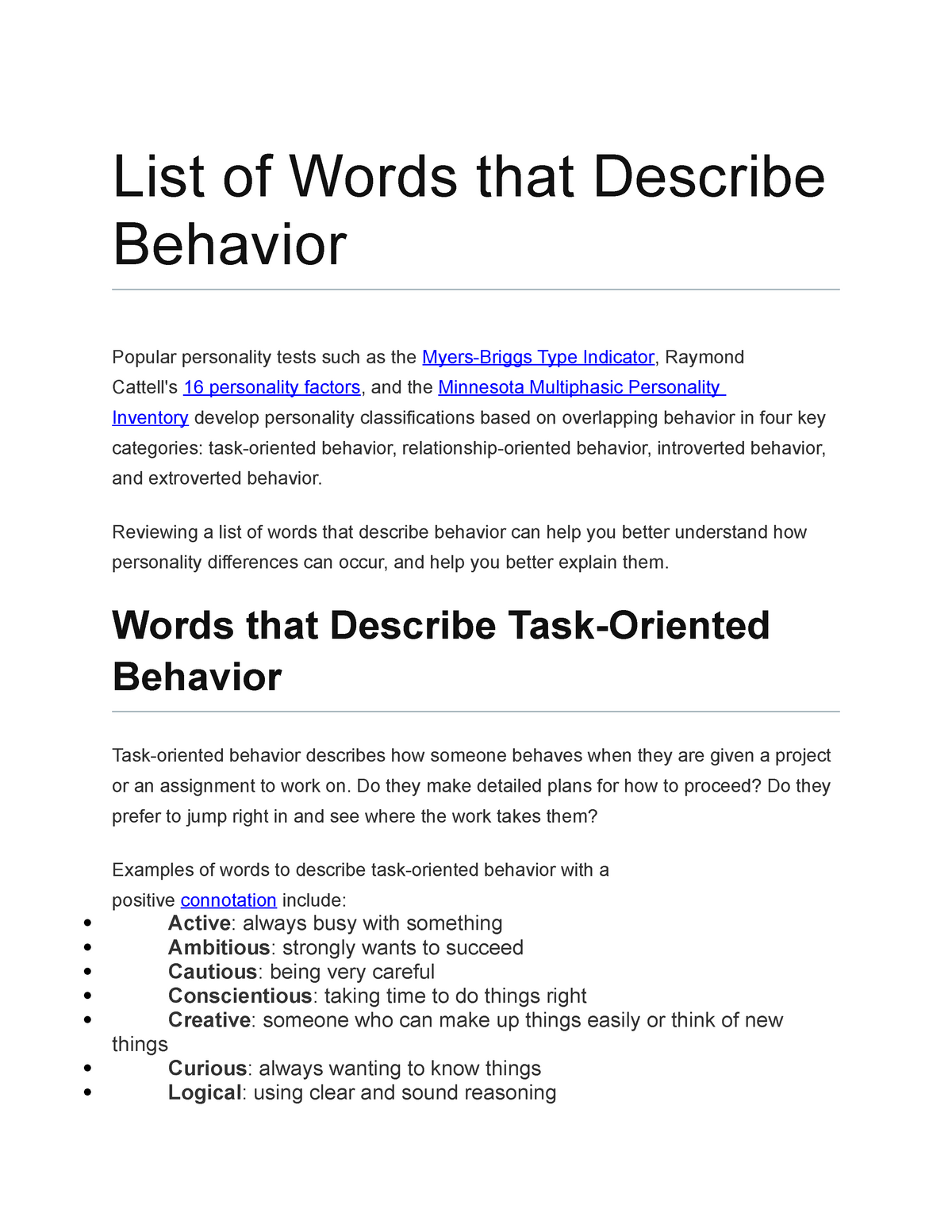 List Of Words That Describe Behavior List Of Words That Describe 