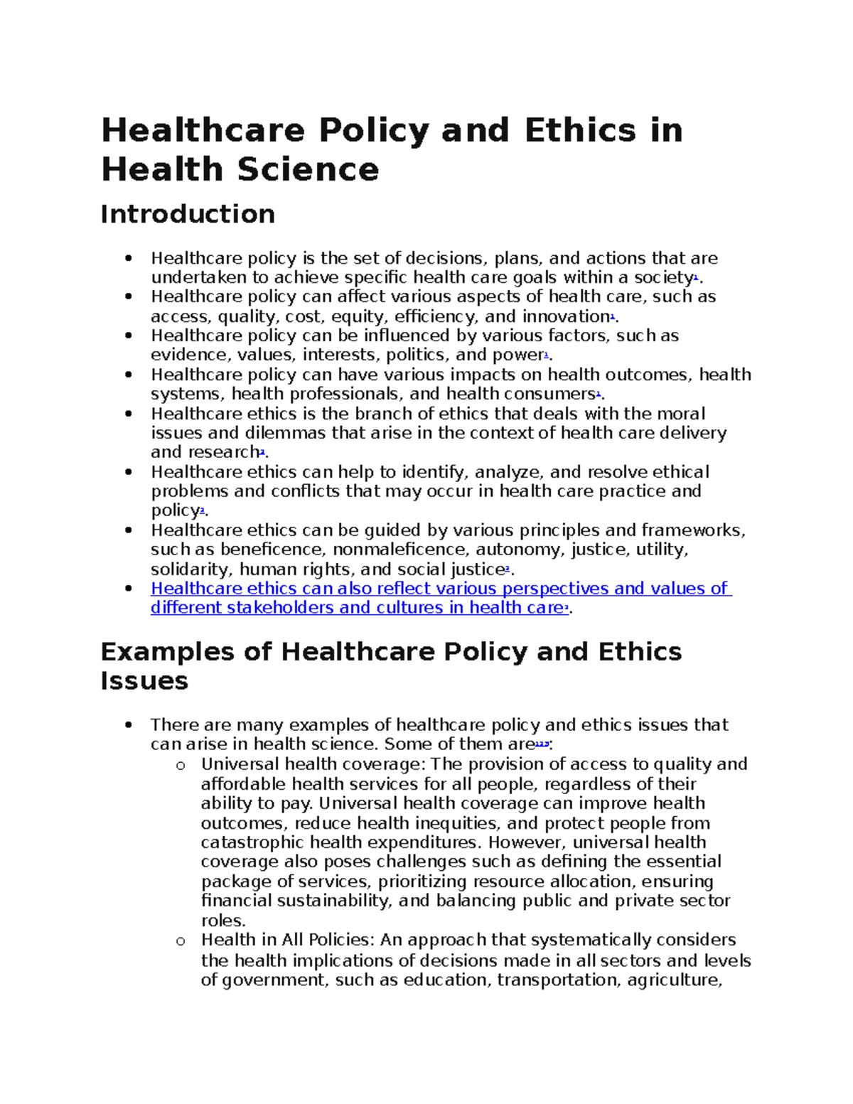 Healthcare Policy and Ethics in Health Science - Healthcare Policy and ...