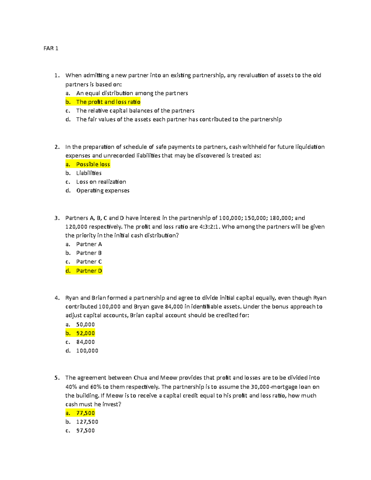 FAR 1-3 - 5 BASIC QUESTIONS ABOUT FAR 1 - FAR 1 When admitting a new ...