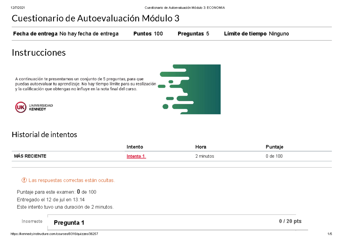 Cuestionario De Autoevaluación Módulo 3 Economia - Cuestionario De ...