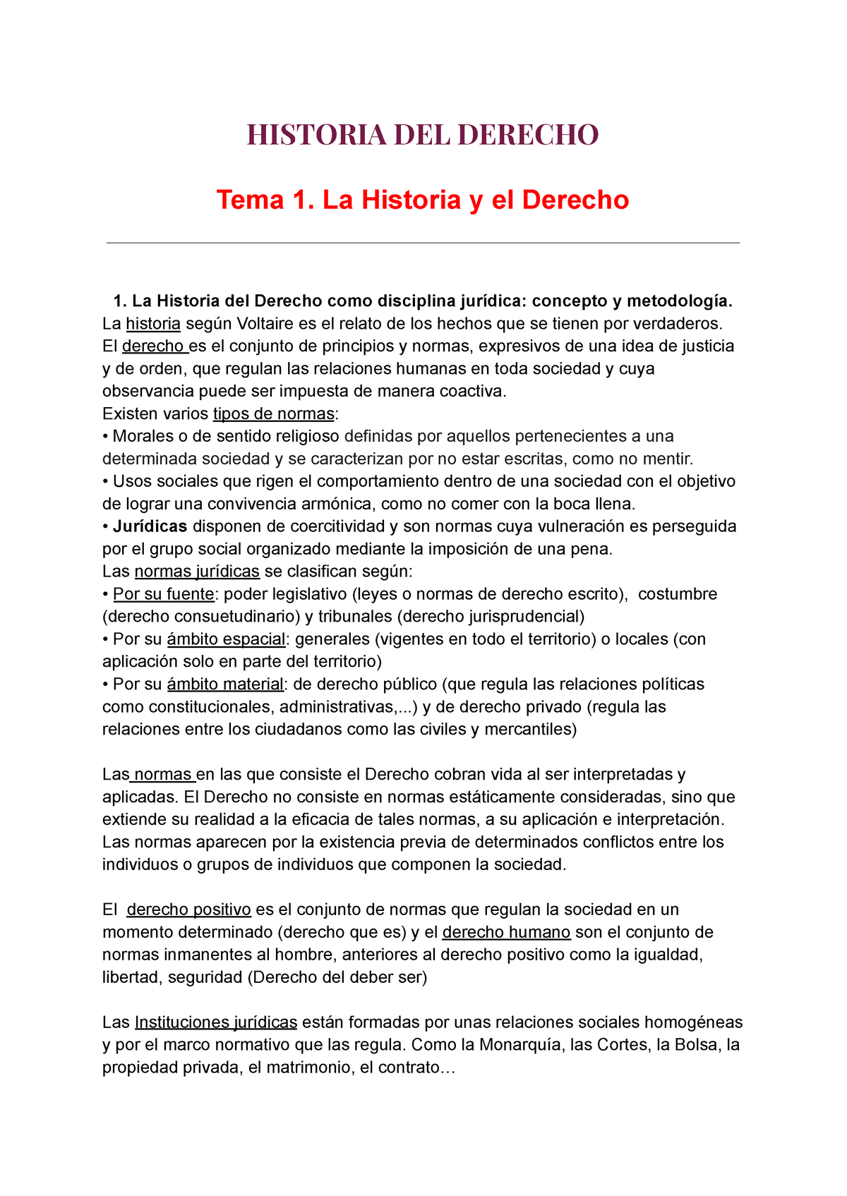 Historia DEL Derecho - HISTORIA DEL DERECHO Tema 1. La Historia Y El ...