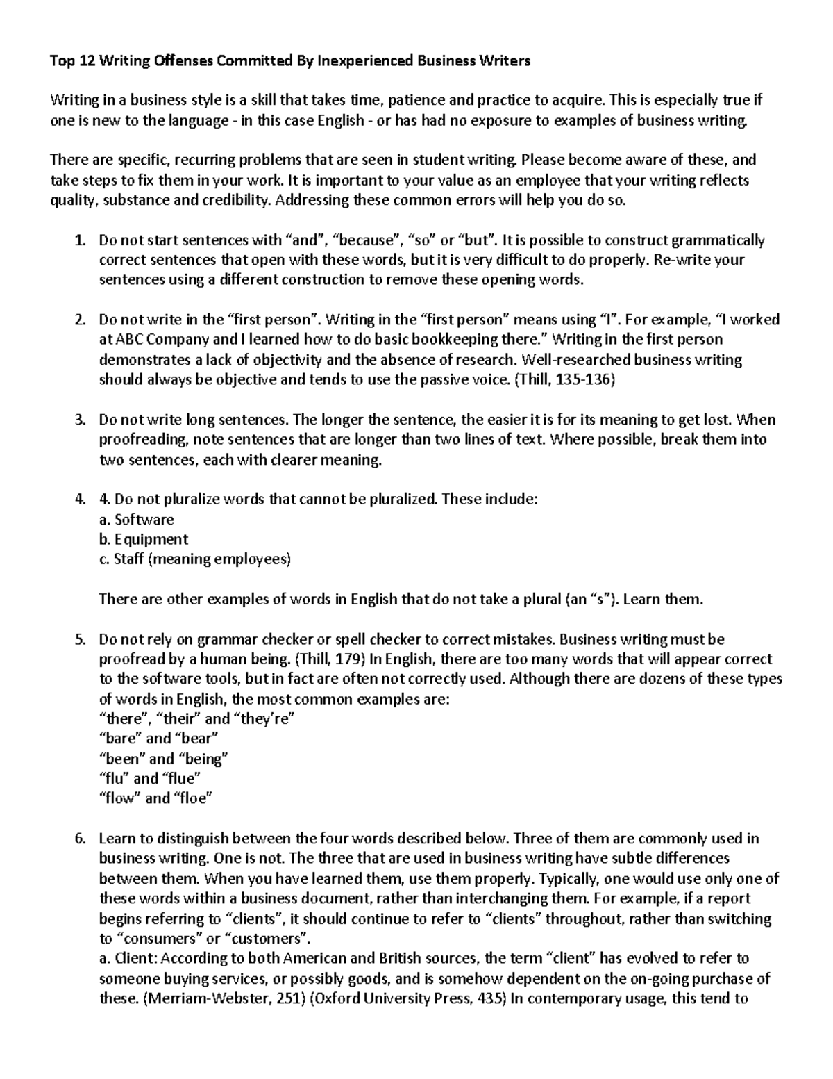 BUSN 733 Writing Offenses by Inexperienced Business Writers - Top 12 ...