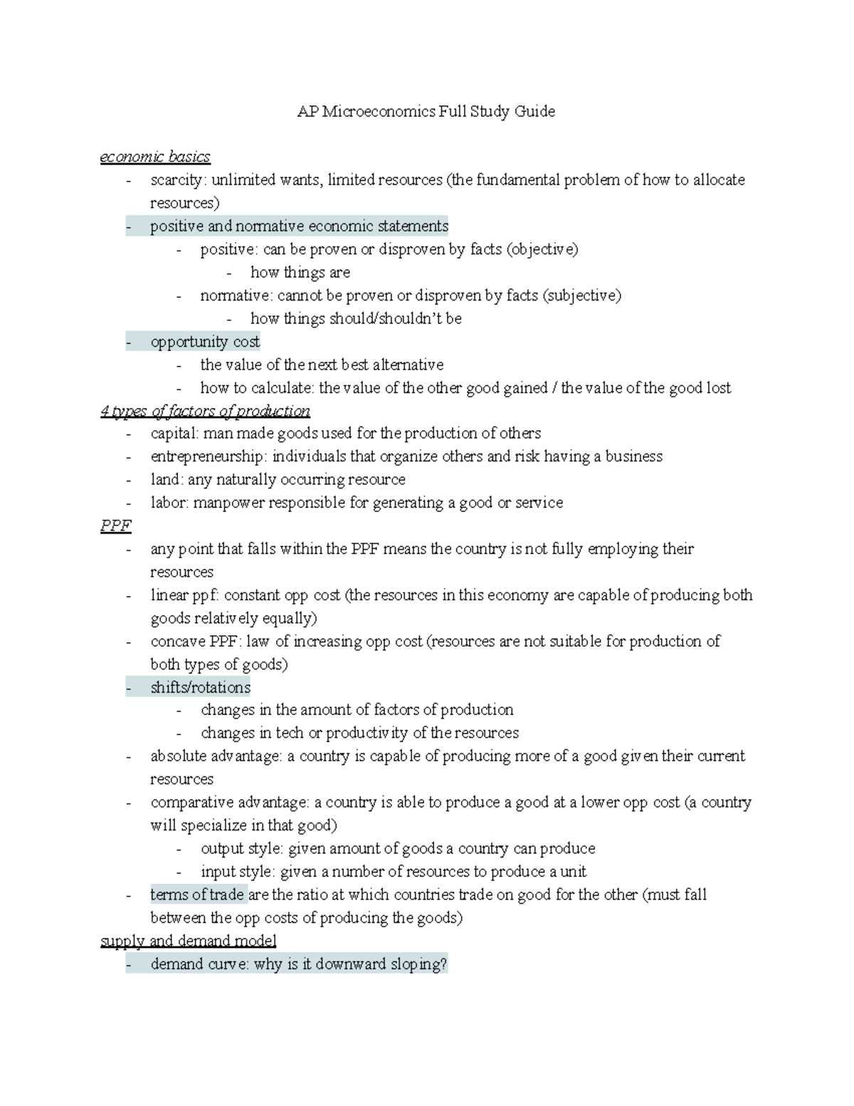 AP Microeconomics FULL STUDY GUIDE - AP Microeconomics Full Study Guide ...