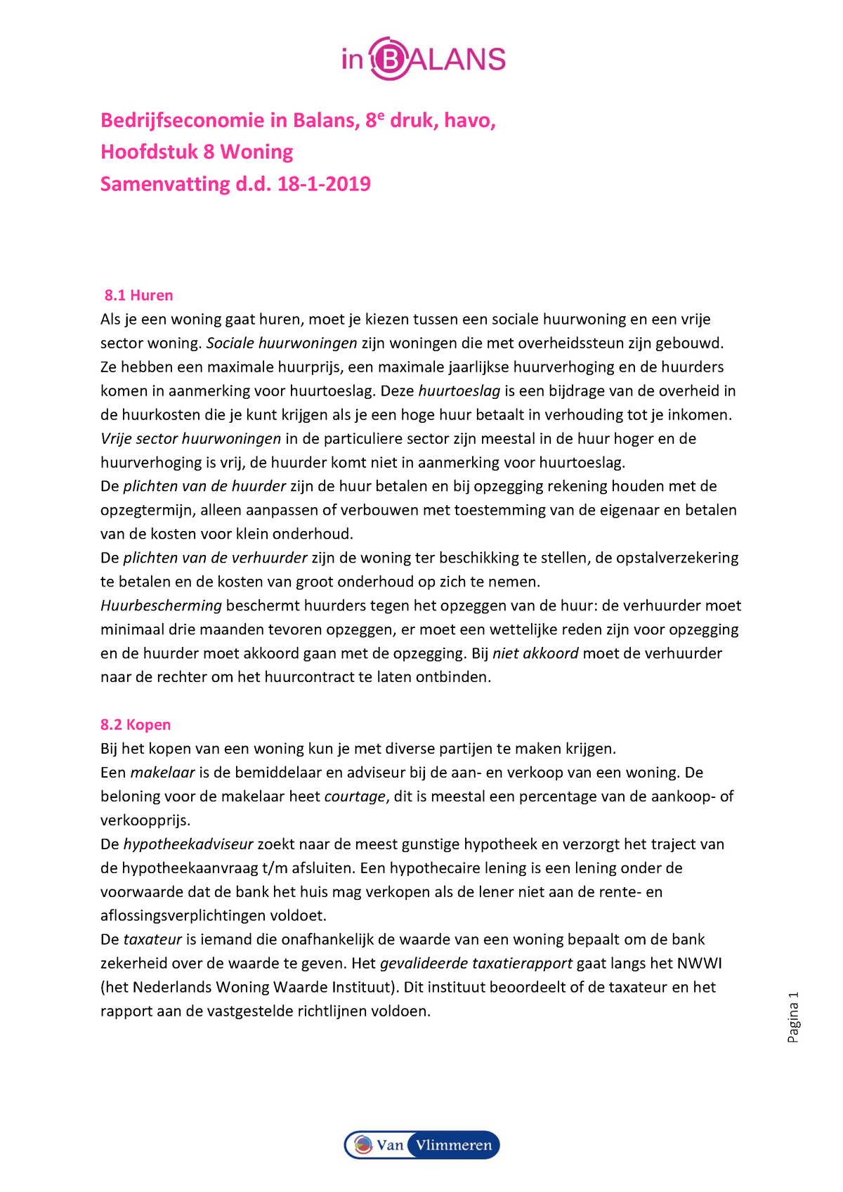 B-E In Balans, 8e Druk, Havo, 8 Woning - Samenvatting - Pagina 1 ...