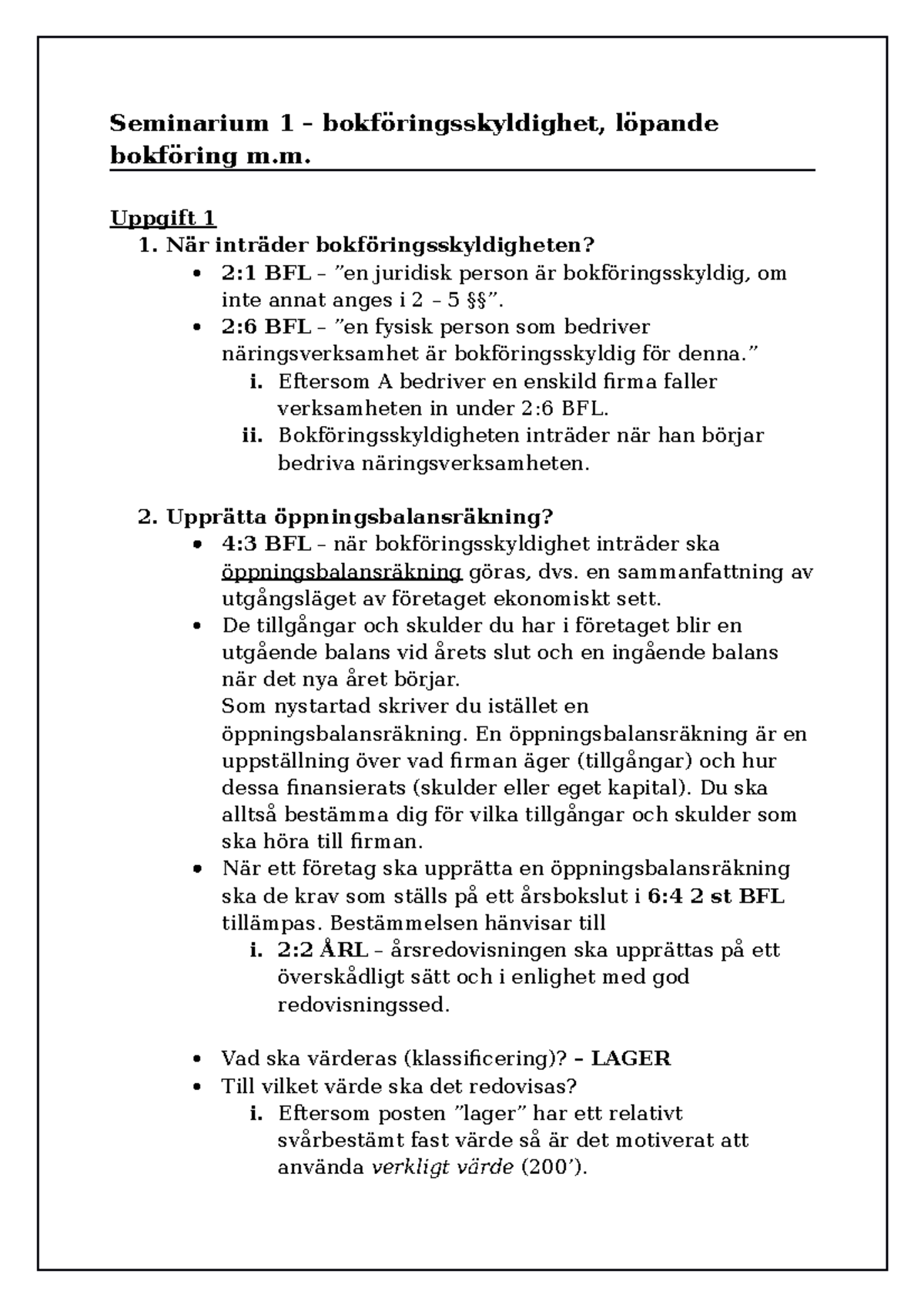 Seminiarum 1 Redovisningsrätt - Seminarium 1 – Bokföringsskyldighet ...