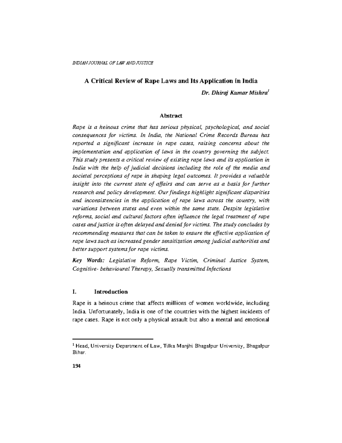 A Critical Review of Rape Laws and Its Application in India 09 - Dhiraj ...