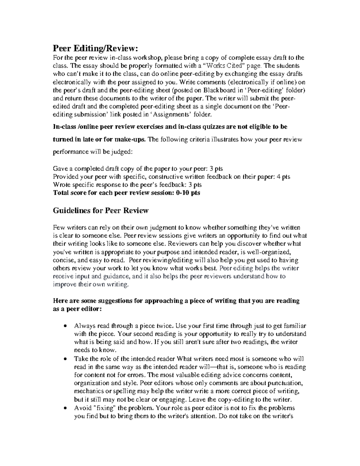 Peer editing guidelines online inperson 2021 fall peer editing review