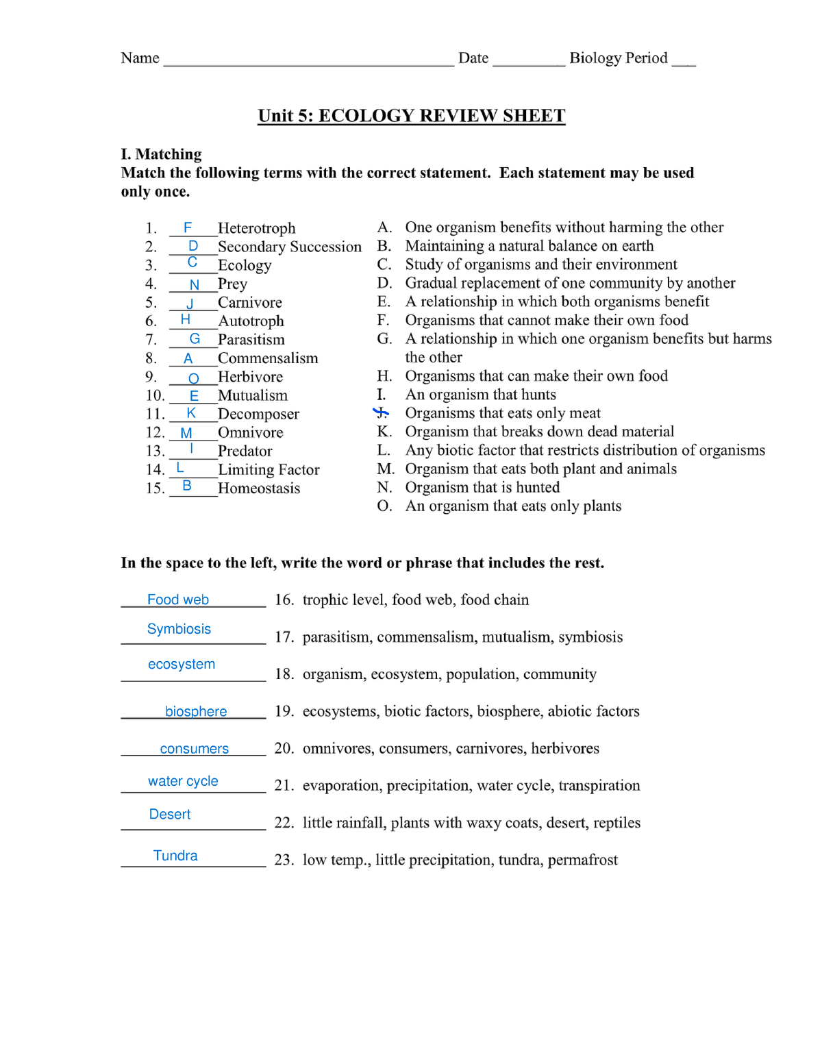 Ecology Review Sheet Final - Studocu