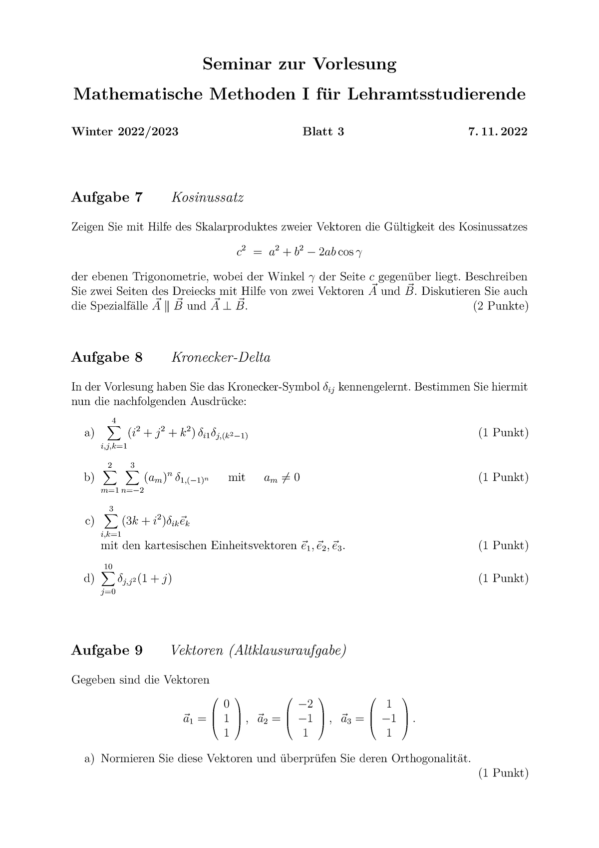 Blatt 3 - Seminar Zur Vorlesung Mathematische Methoden I F ̈ur ...