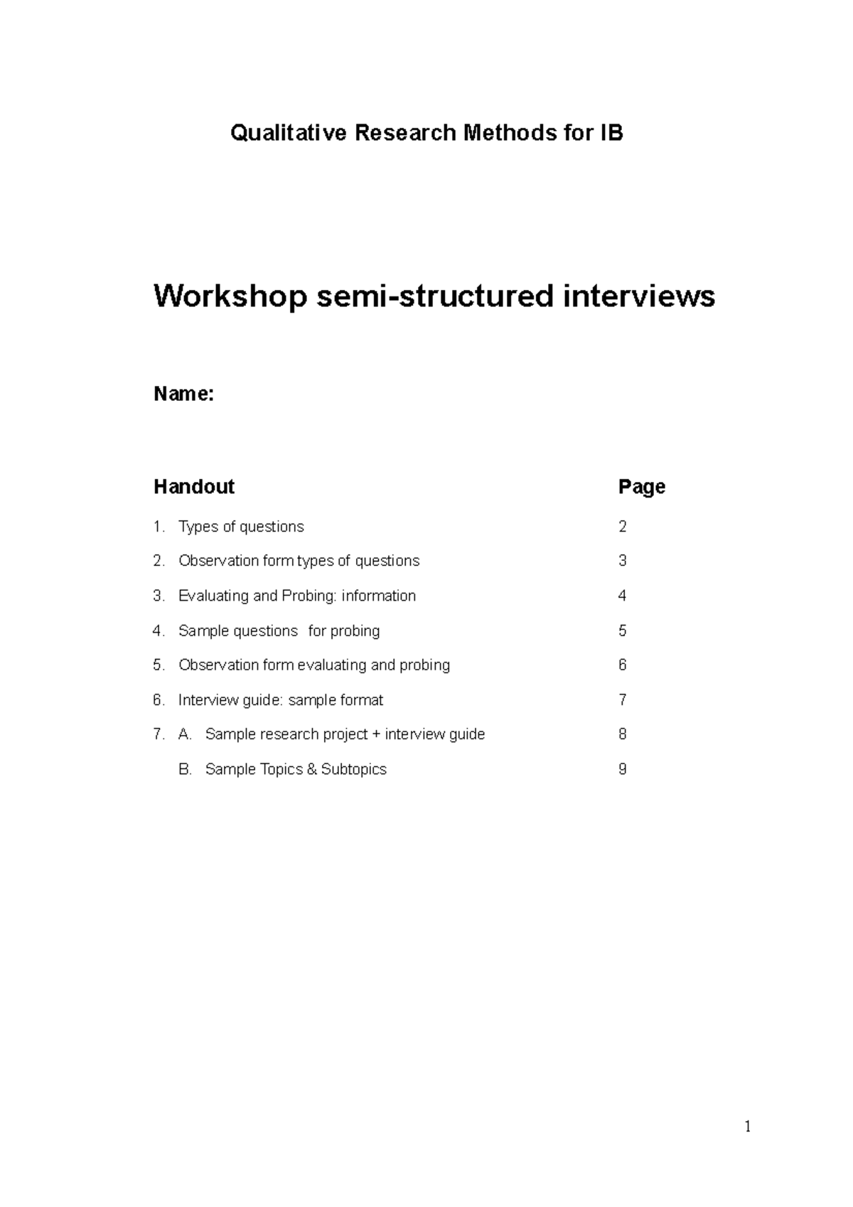 Interview Workshop - Qualitative Research Methods For IB Workshop Semi ...