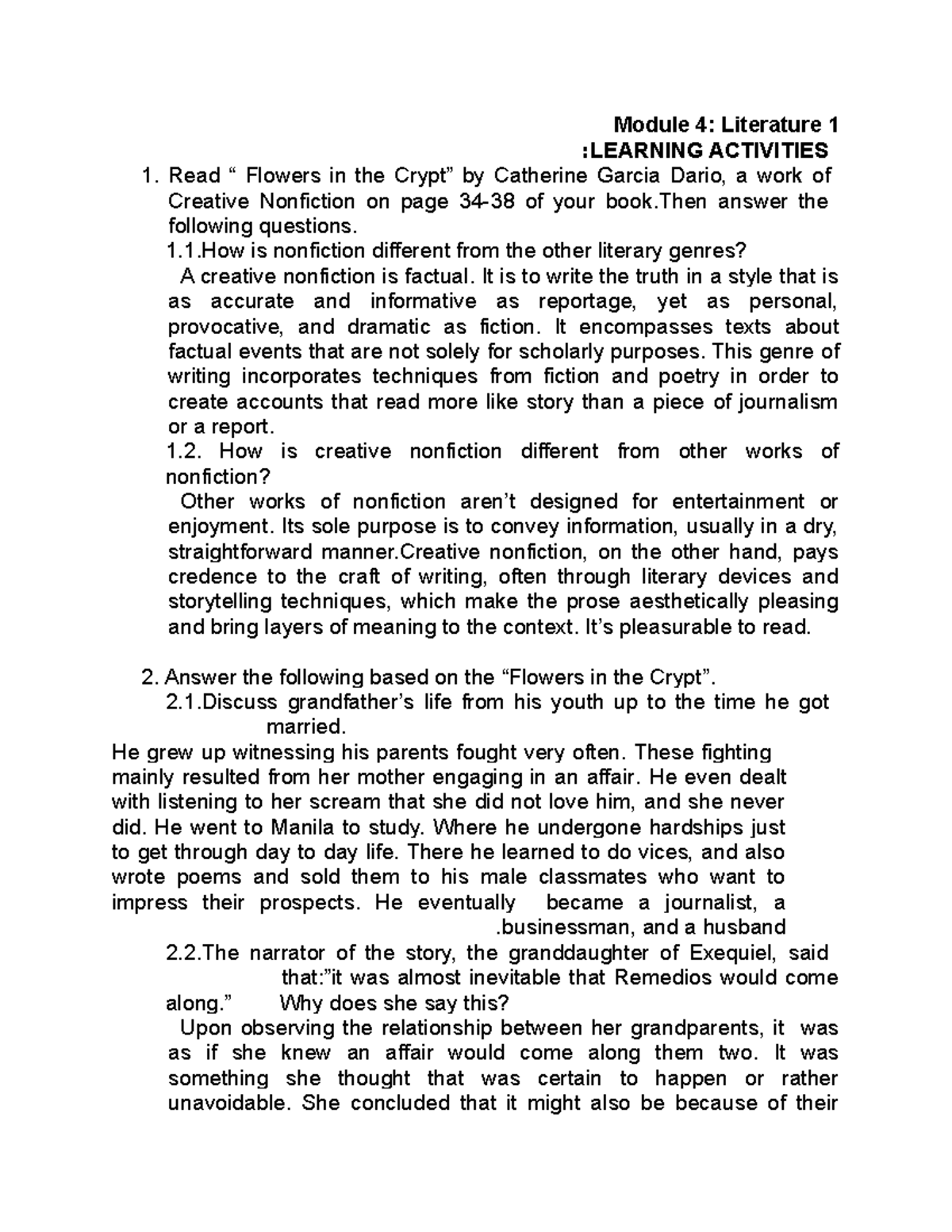 Module4literature rio Module 4 Literature 1 LEARNING ACTIVITIES