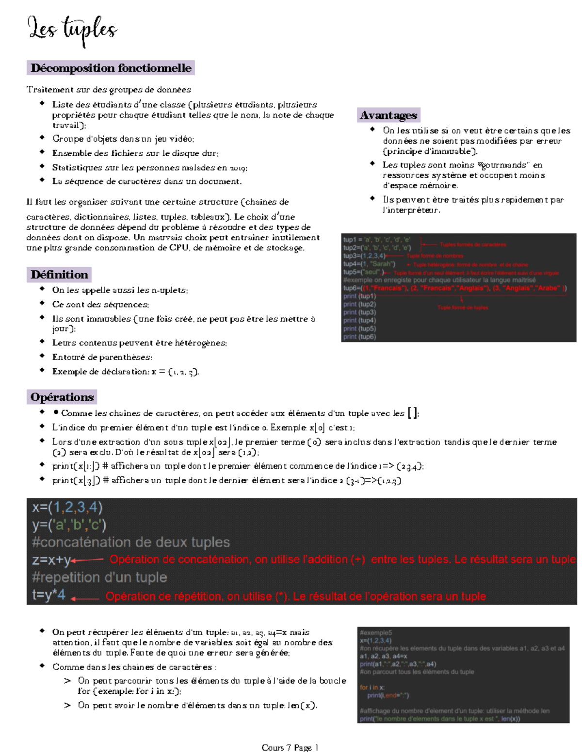 Cours 7 - Les tuples, les listes et les opérations sur une liste ...
