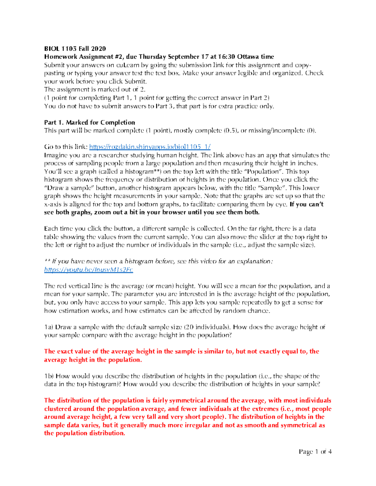 BIOL 1105 02 homework Solutions - BIOL 1105 Fall 2020 Homework ...