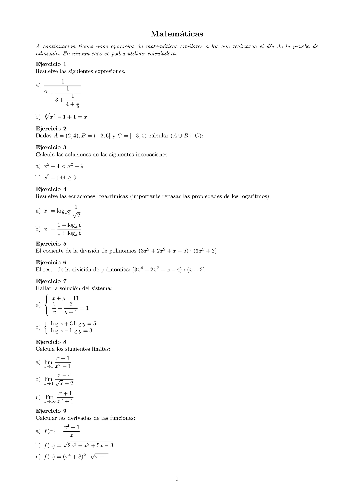 Ejercicios Matematicas 24 25 - Matem ́aticas A Continuaci ́on Tienes ...