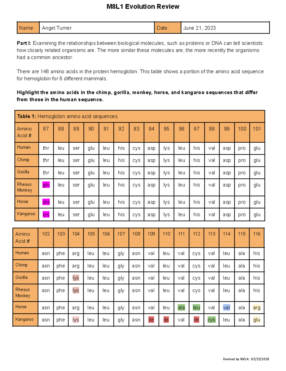 M8L1 Evolution Review - Assignment - Name: Angel Turner Date: June 21 ...